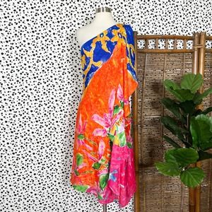 ⭐️SALE Lauren Ralph Lauren | Silk Colorful Tropical One Shoulder Midi Dress 8